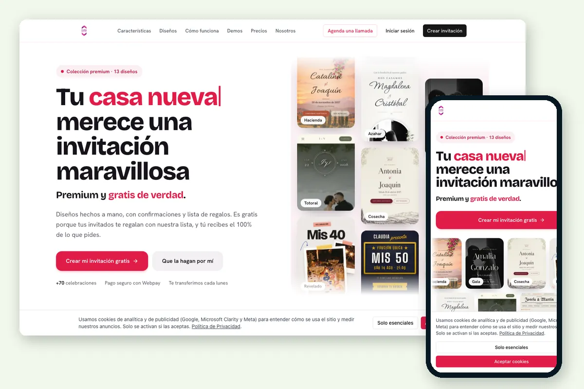 Sitio de InvitaBonito en computador y celular