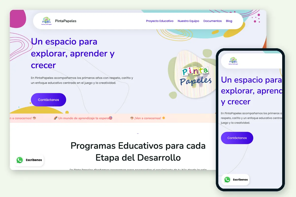 Sitio de Jardín Infantil Pinta Papeles en computador y celular