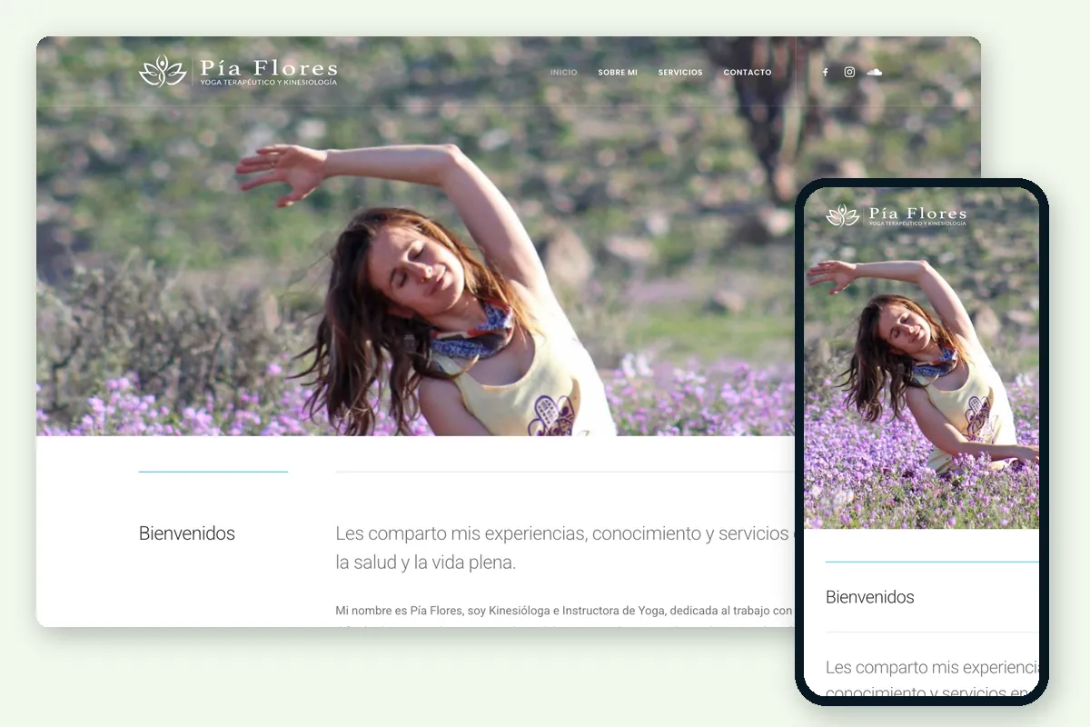 Sitio de Pía Flores en computador y celular