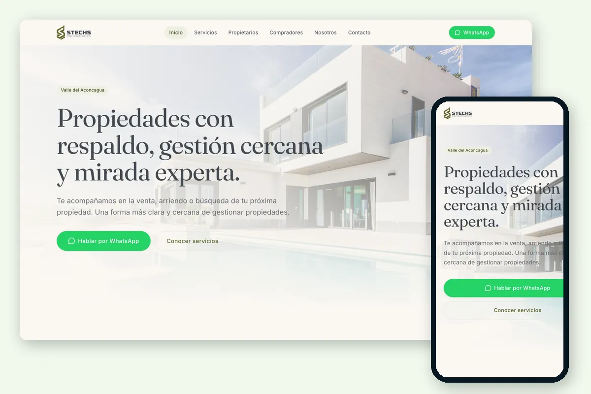Sitio de STechS Propiedades en computador y celular